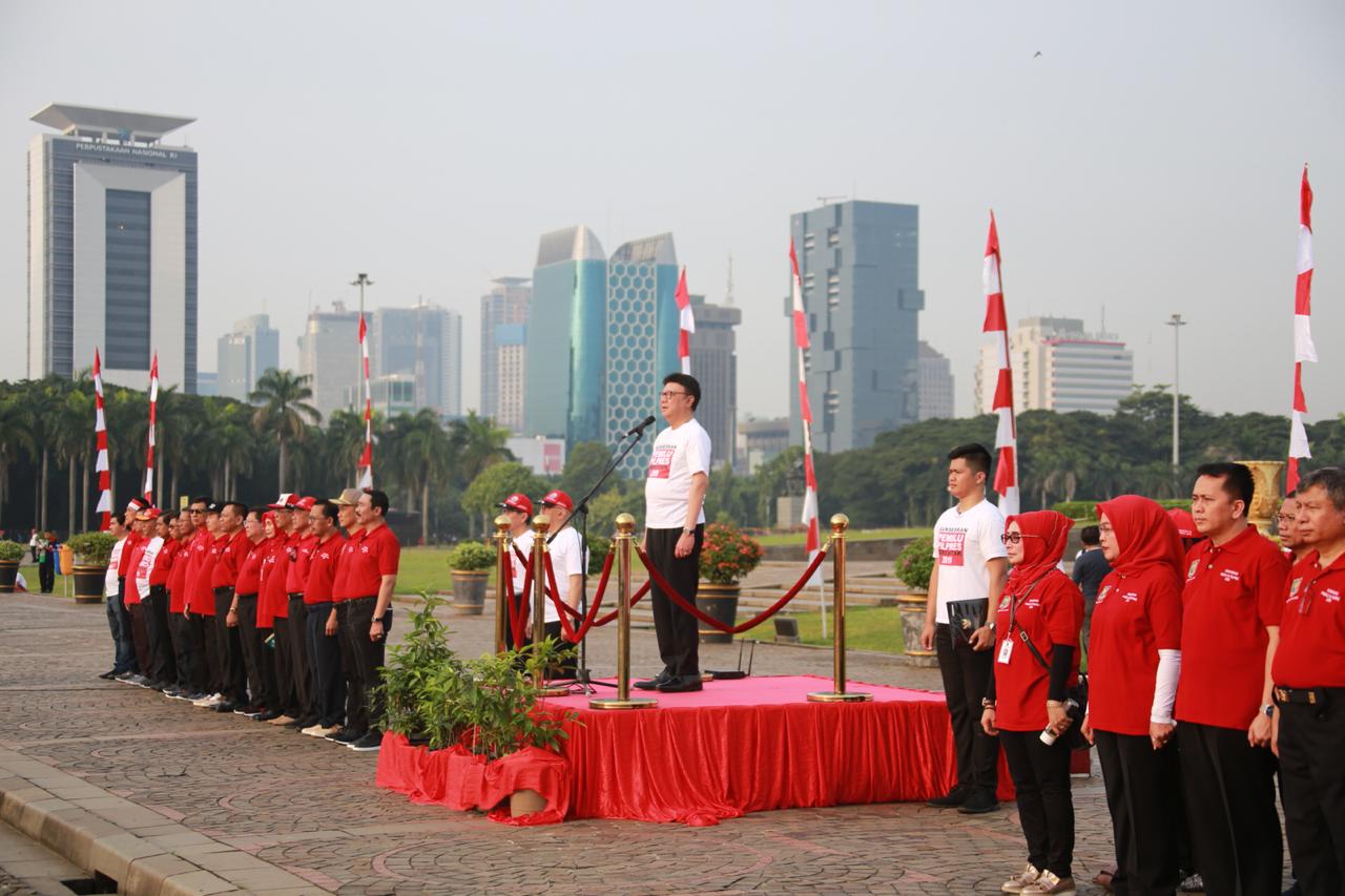ASN Kemendagri dan BNPP Gelar Apel dan Jalan Sehat Kesiapan Pemilu Serentak 2019