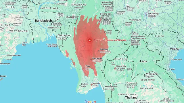 Gempa Bumi Berkekuatan Magnitudo 7,7 Mengguncang Myanmar