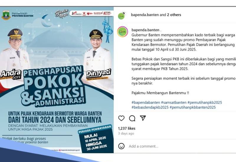 Jadwal, Syarat dan ketentuan Program Pemutihan Pajak Kendaraan Provinsi Banten