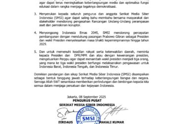 SMSI Mendukung Prabowo Gibran Melakukan Percepatan Pembangunan Wujudkan Indonesia Emas 2045