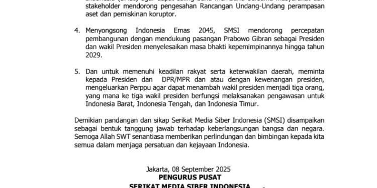 SMSI Mendukung Prabowo Gibran Melakukan Percepatan Pembangunan Wujudkan Indonesia Emas 2045