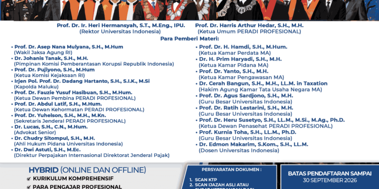 Universitas Indonesia dan PERADI Profesional Buka Pendaftaran PKPA Angkatan I 2026, Hadirkan Pengajar dari MA, Kejaksaan hingga KPK
